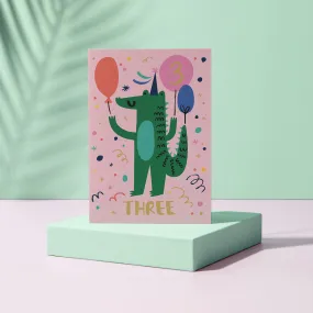 3 Crocodile Age Greetings Card by Rumble Cards