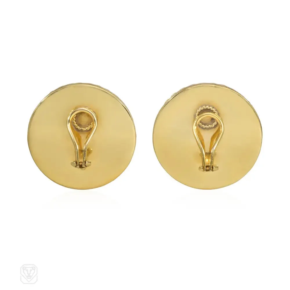 Antique two-color gold disk earrings