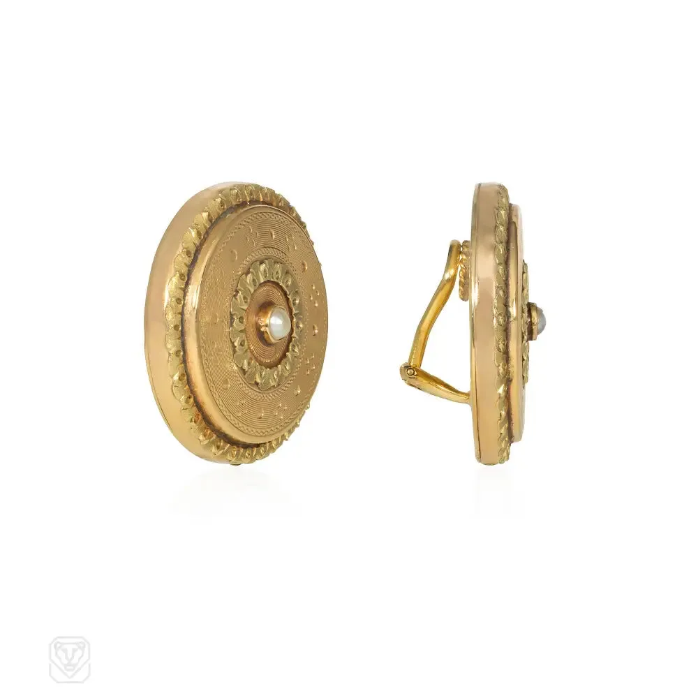 Antique two-color gold disk earrings