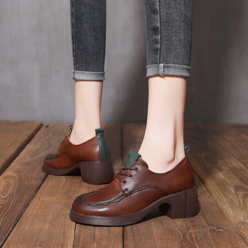 Autumn Retro Patchwork Leather Women Casual Loafers