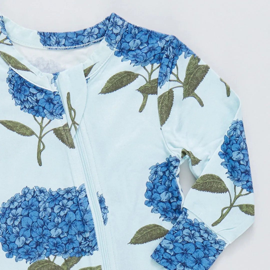 Baby Bamboo Romper- Light Blue Hydrangeas