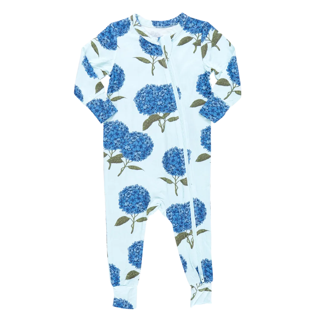 Baby Bamboo Romper- Light Blue Hydrangeas