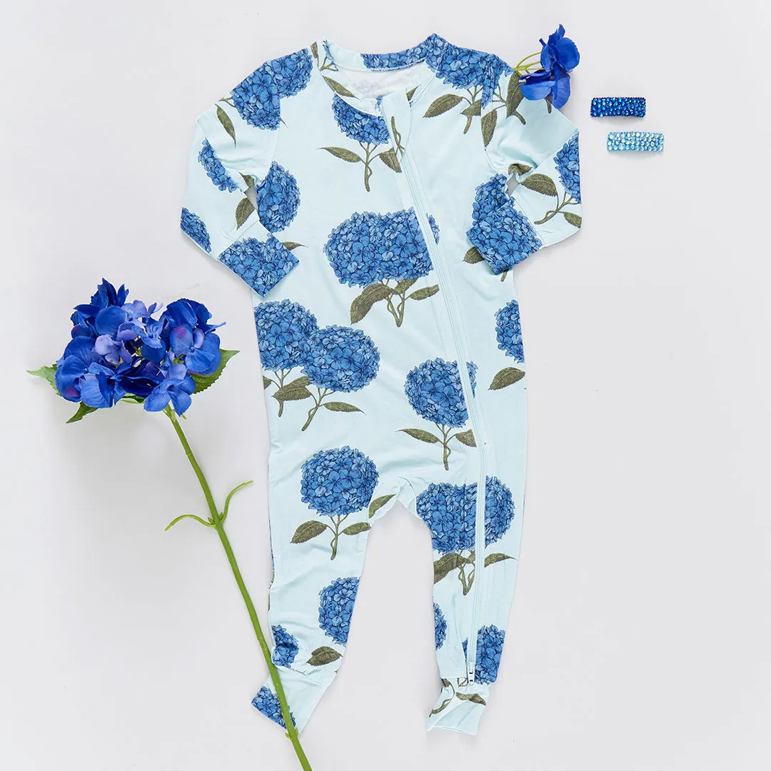 Baby Bamboo Romper- Light Blue Hydrangeas