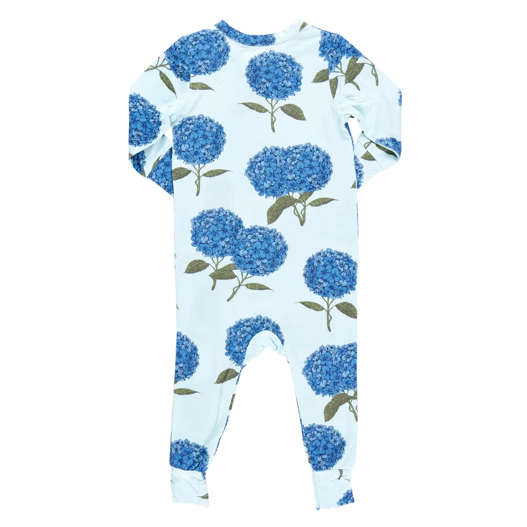 Baby Bamboo Romper- Light Blue Hydrangeas