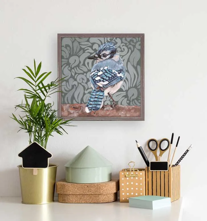 Baroque Blue Jay Mini Framed Canvas