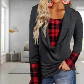 BerryBetty - Casual Plaid Patchwork Blouse