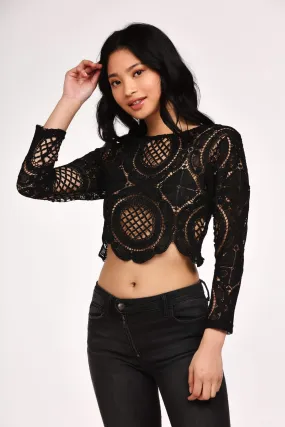 Black Crochet Zip Back Crop Top