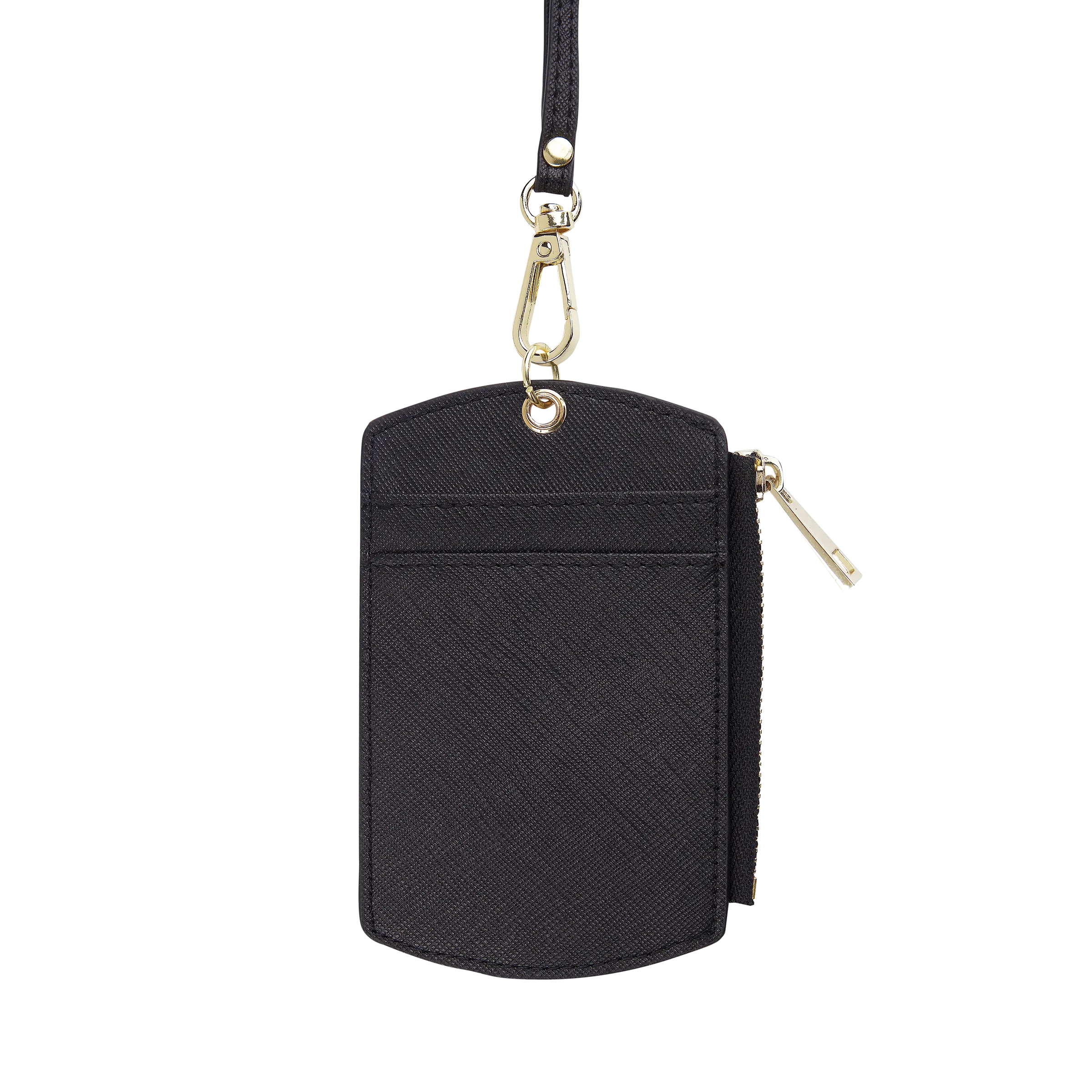 Black - Saffiano ID Cardholder Lanyard with Zip