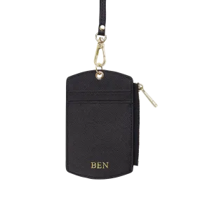 Black - Saffiano ID Cardholder Lanyard with Zip