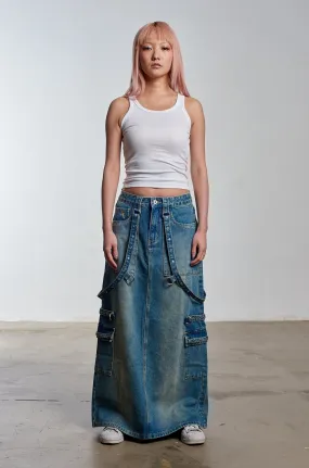 Bondage Denim Midi Skirt Blue