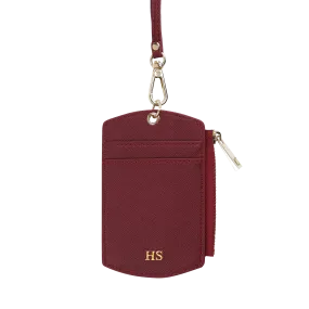 Burgundy - Saffiano ID Cardholder Lanyard with Zip