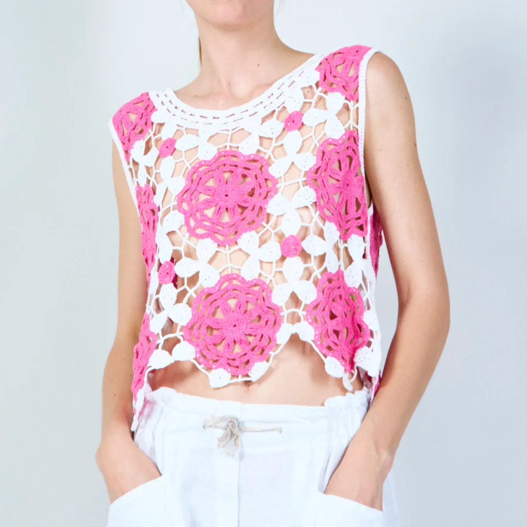 Colorful crochet tank top with floral pattern wholesale