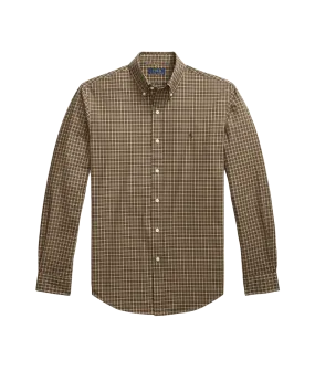 Custom Fit Plaid Stretch Poplin Shirt - Green