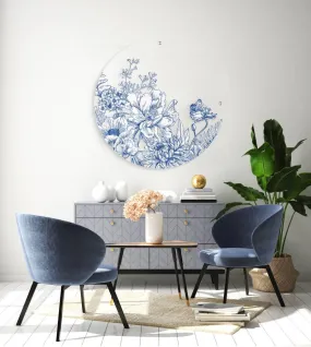 Dark Blue Flowers Printed Transparent Acrylic Circle