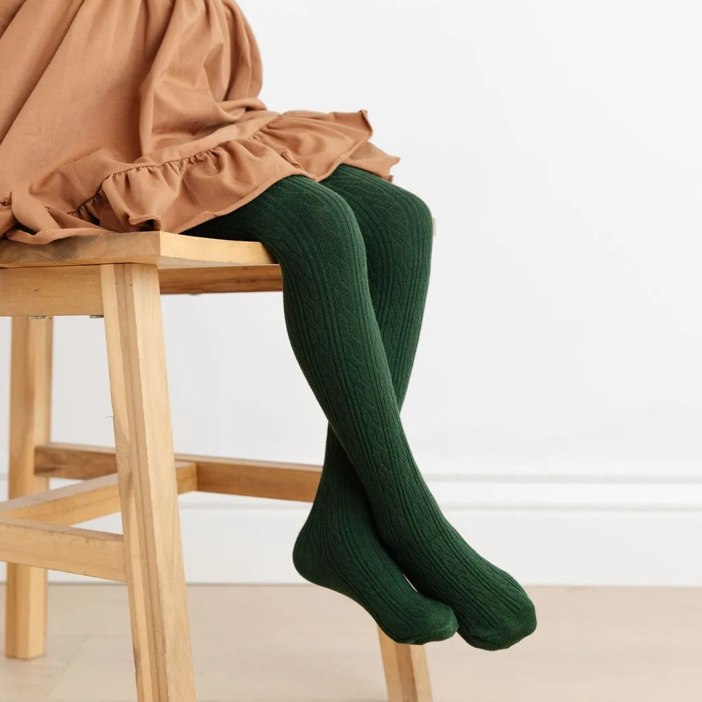 Forest Green Cable Knit Tights