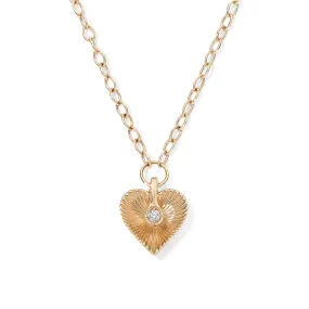 Gold and Diamond Fluted Heart Pendant