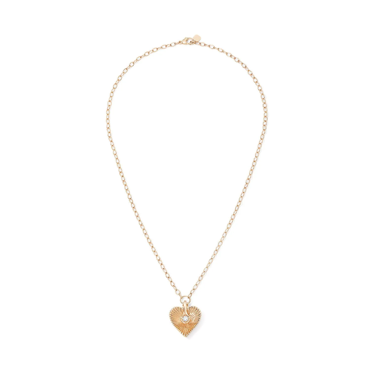 Gold and Diamond Fluted Heart Pendant