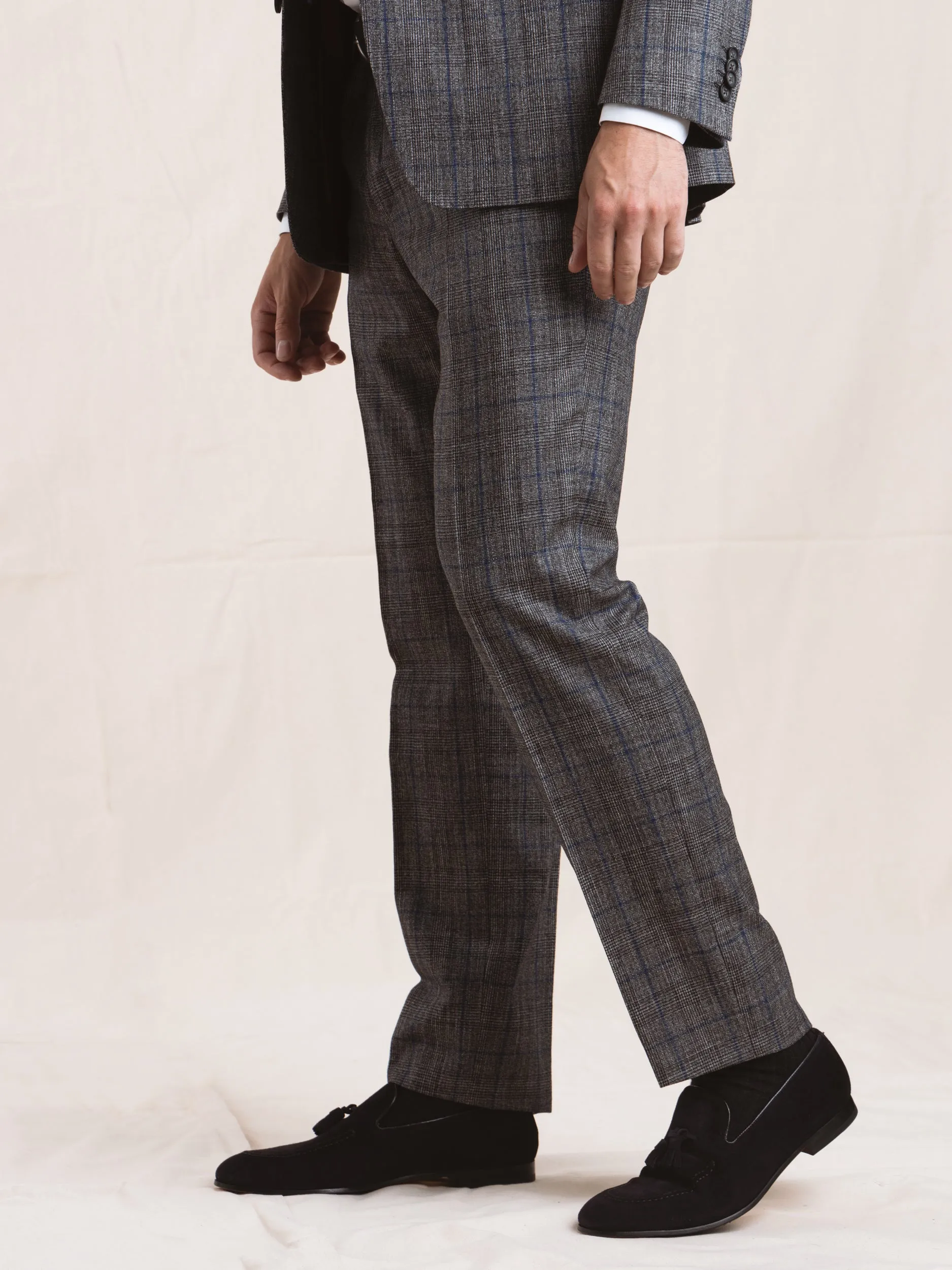 Grey Check Wool-Cotton Suit