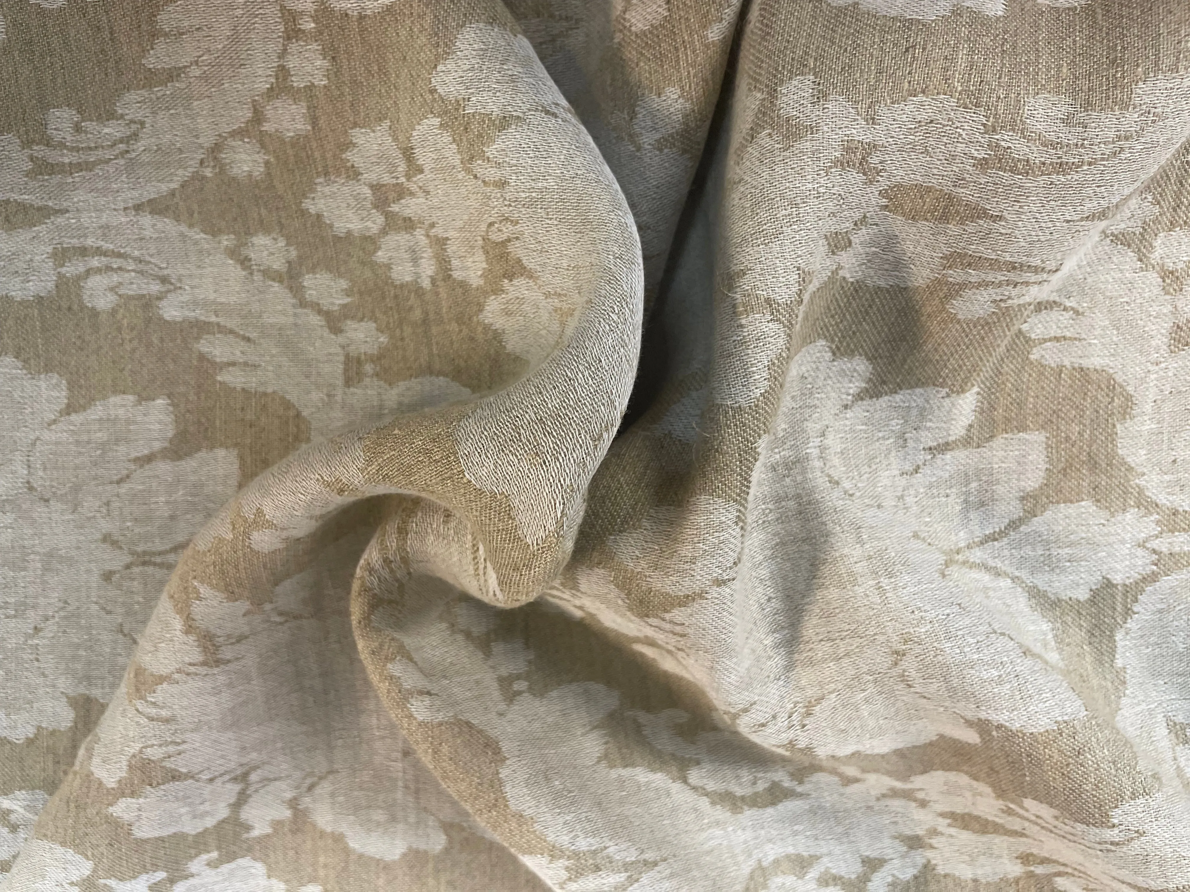 Italian Cotton/Linen Damask Jacquard - Natural & Off-White