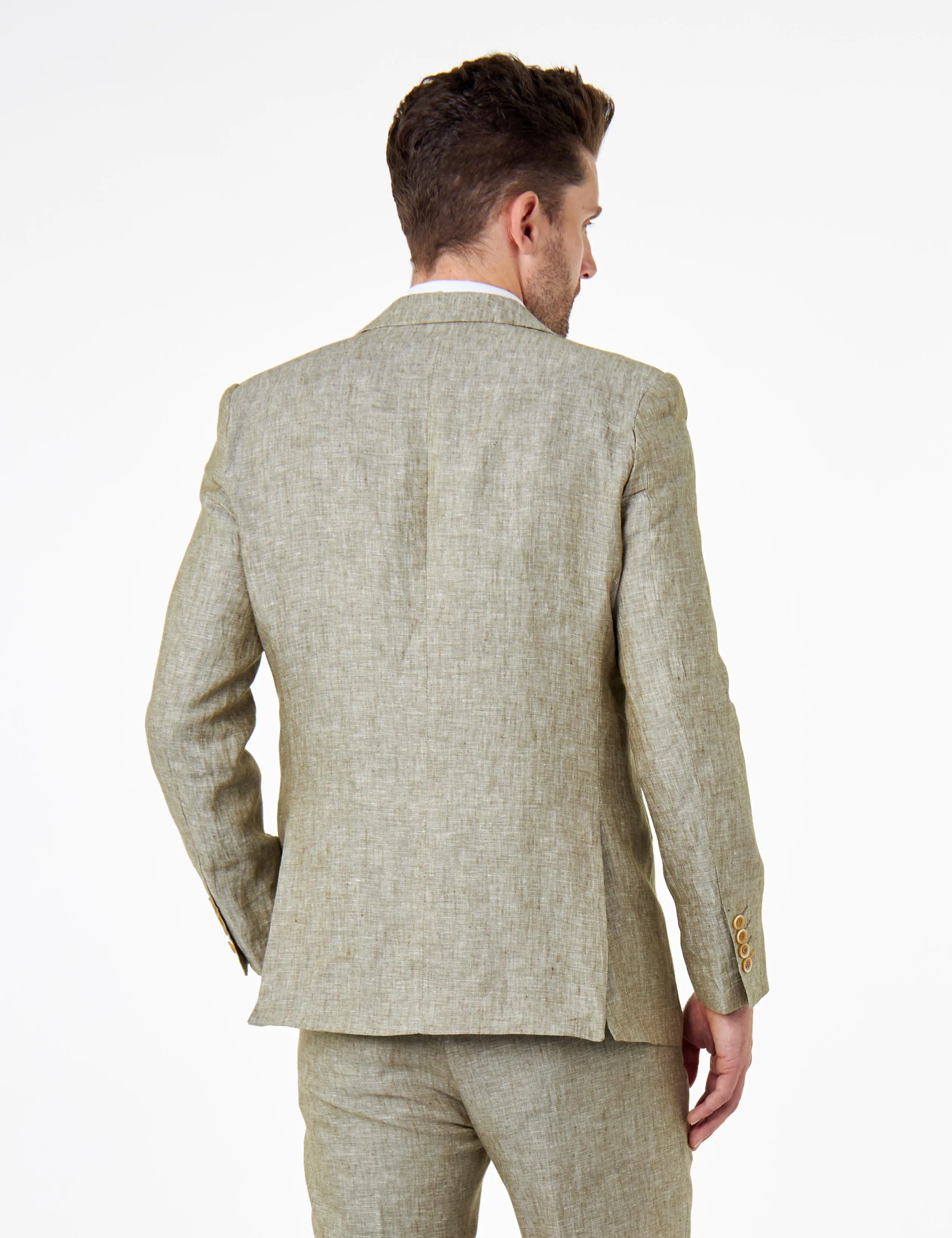 LEWIS - Tailored Fit Sage Green Linen Double Breasted Jacket