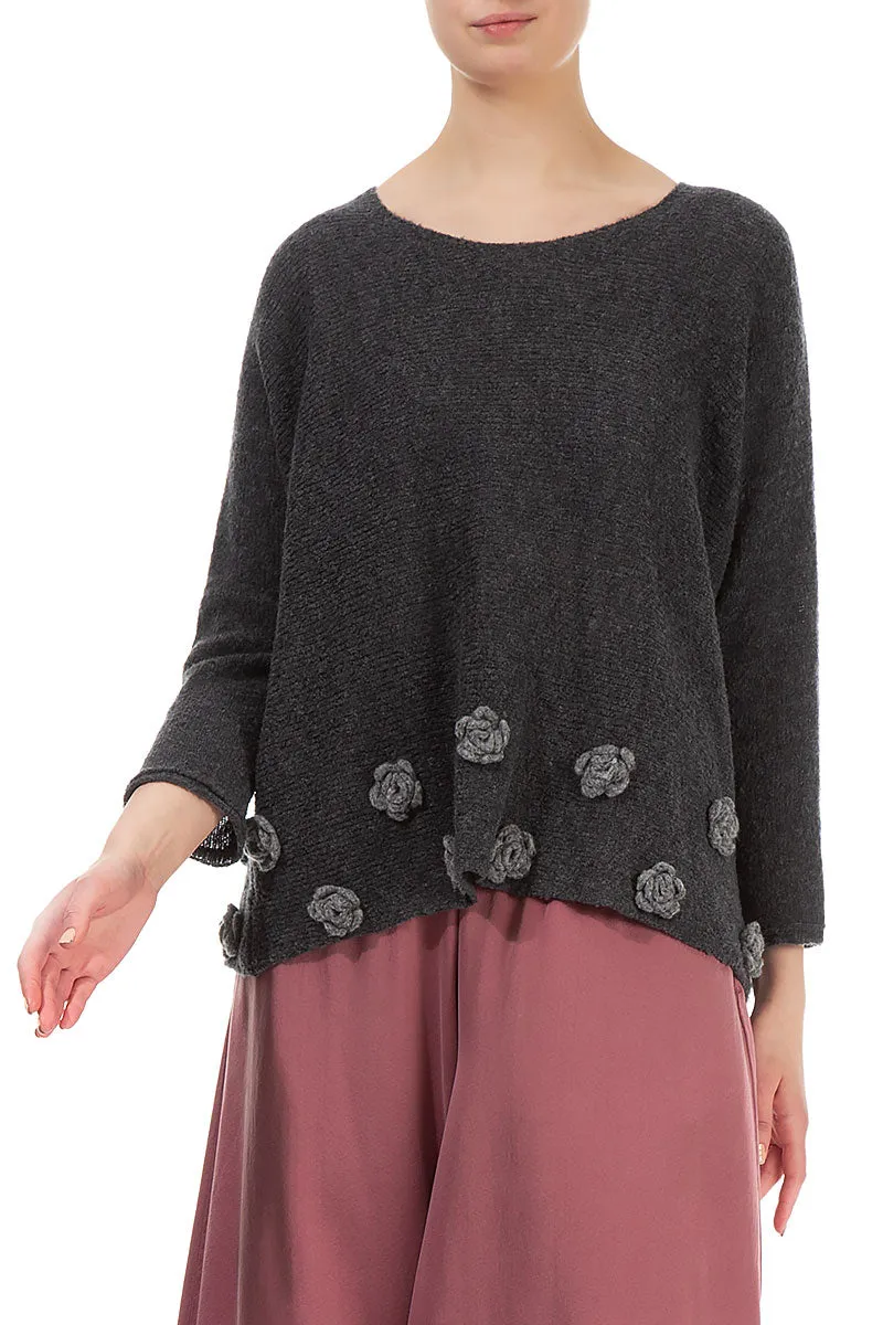 Light Flowers Dark Grey Wool Sweater