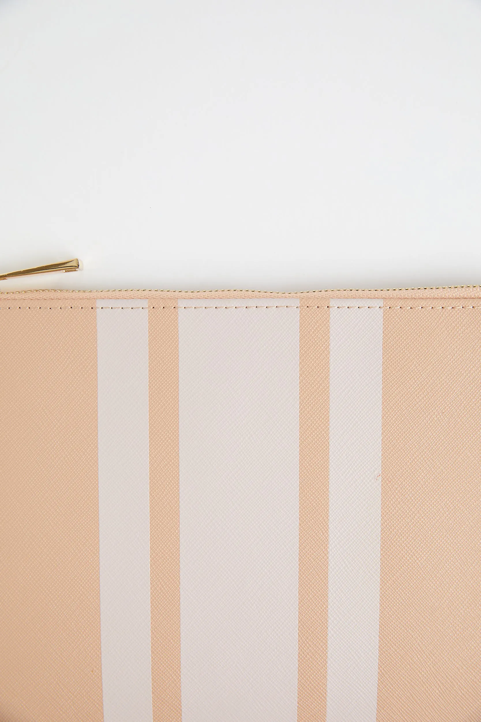 Personalised Leather Stripe Pouch - Nude Saffiano with Gold hardware