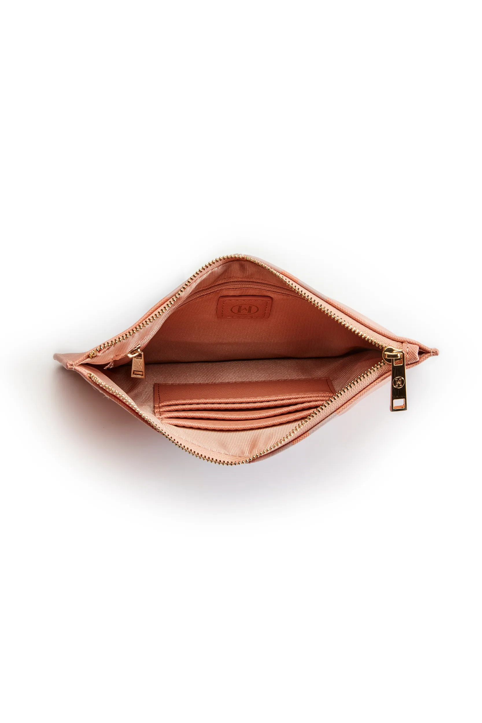 Personalised Leather Stripe Pouch - Nude Saffiano with Gold hardware