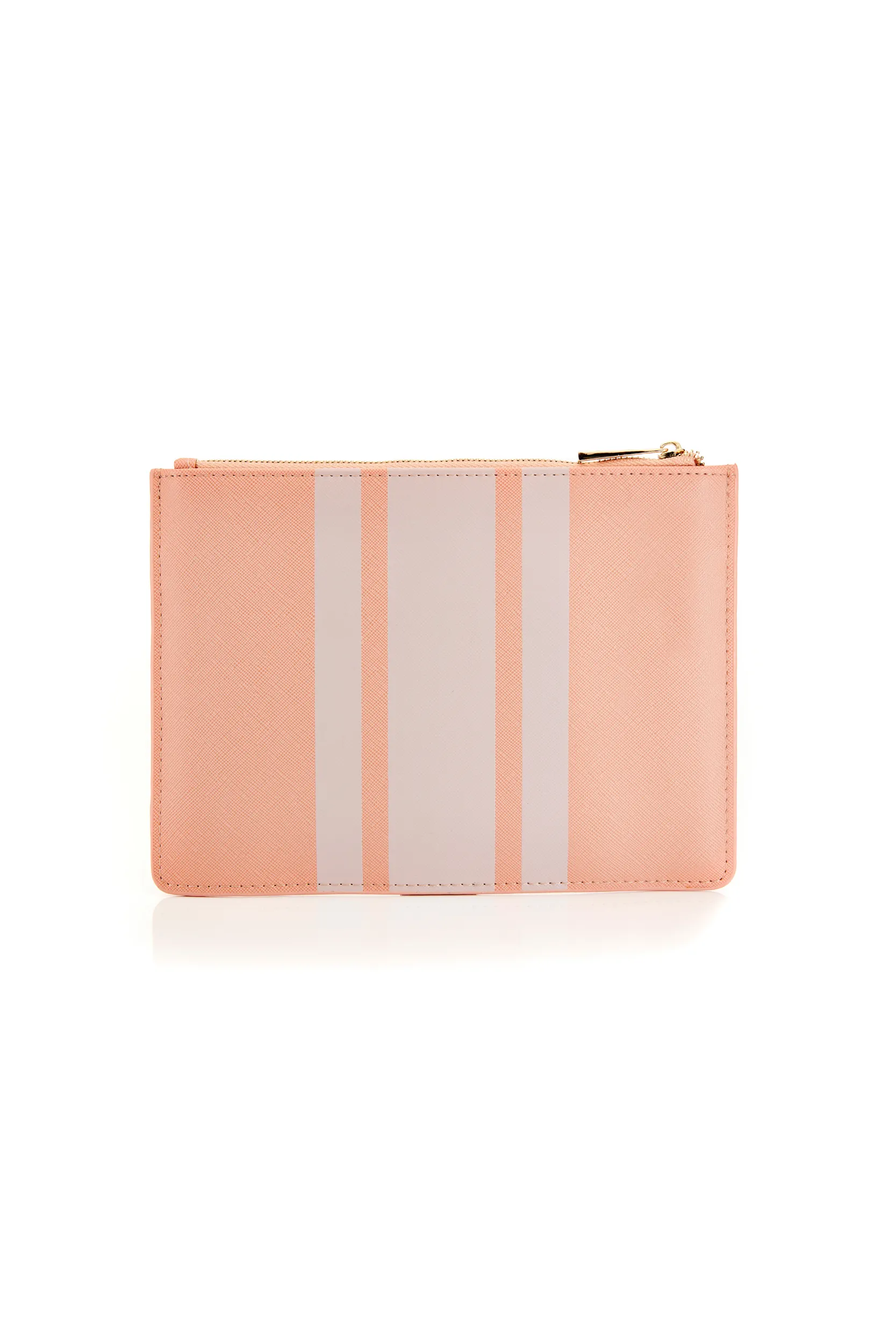 Personalised Leather Stripe Pouch - Nude Saffiano with Gold hardware