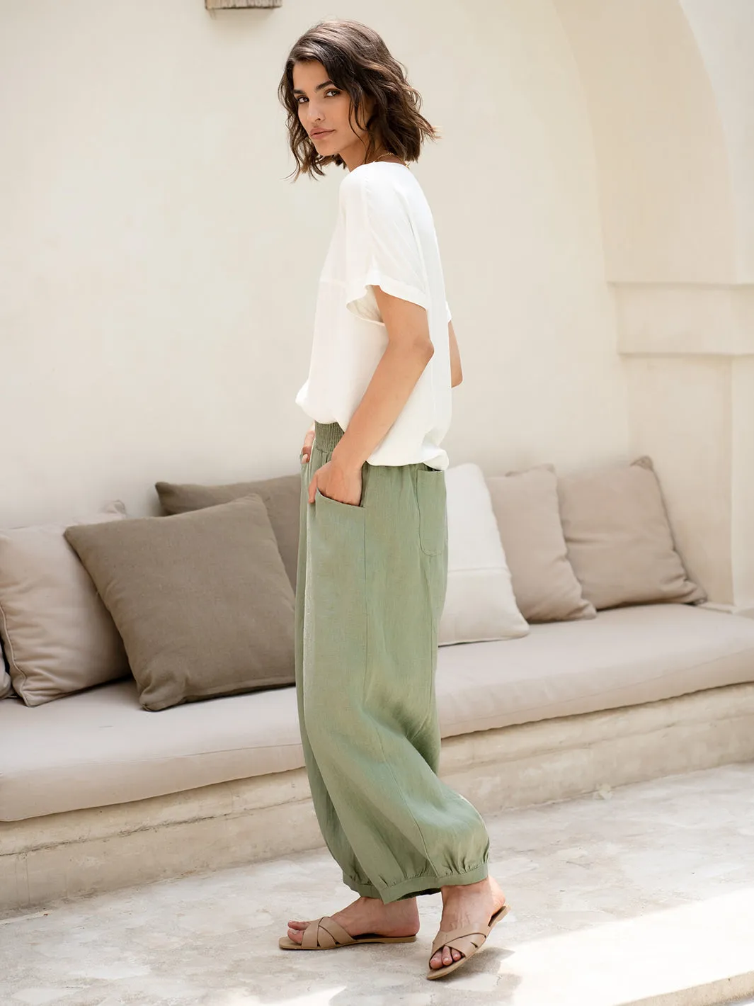 Sadhu French Linen Pants Moss