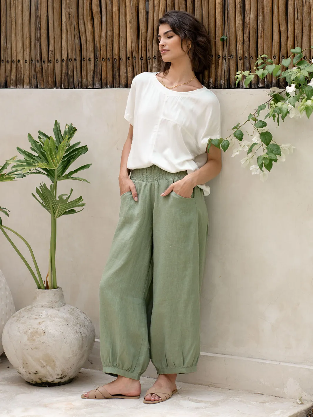 Sadhu French Linen Pants Moss