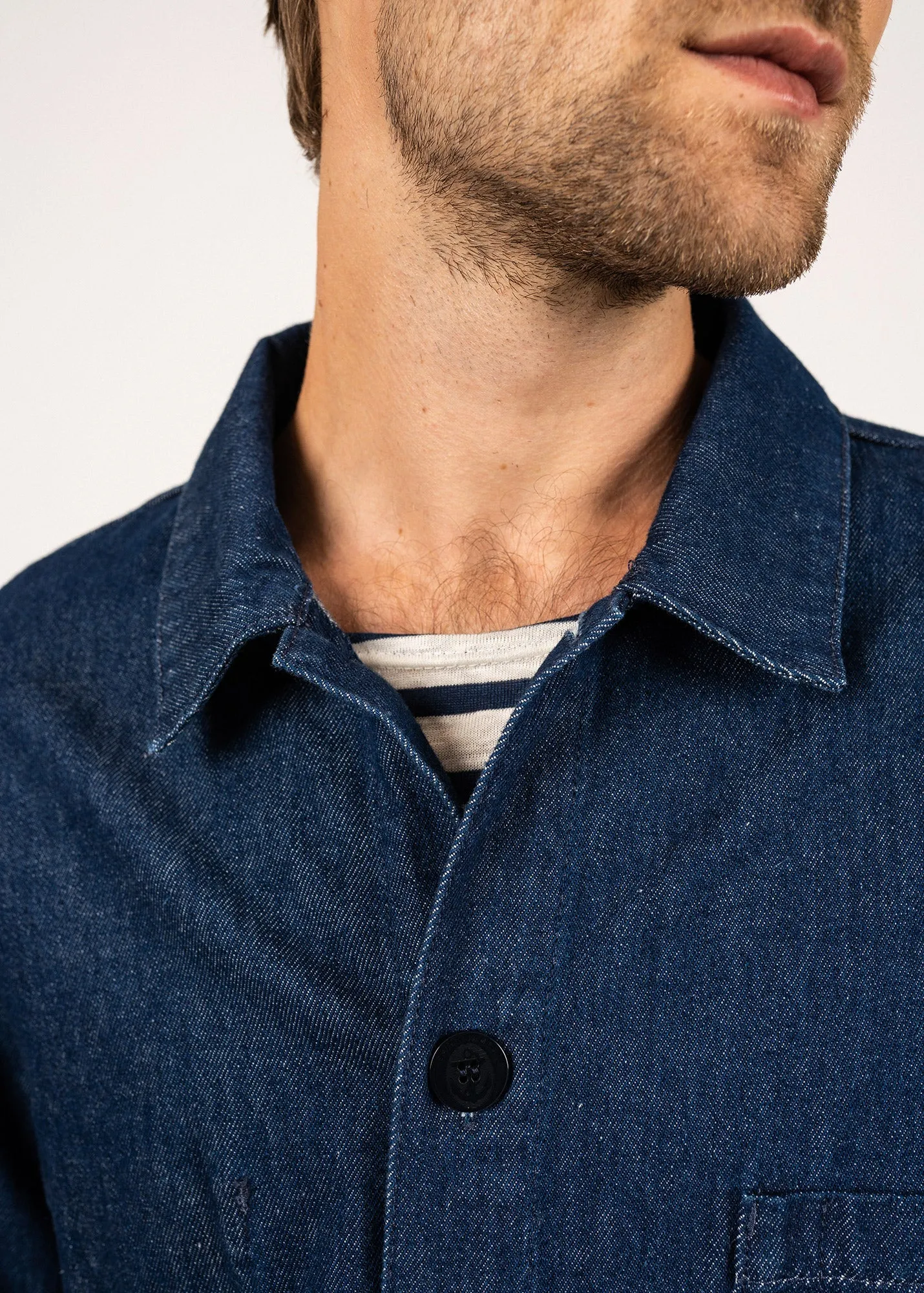 Sirocco fisherman's jacket - buttoned, in cotton canvas (DENIM)