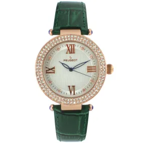 Women's 38mm Green Watch Crystal Bezel Leather Strap