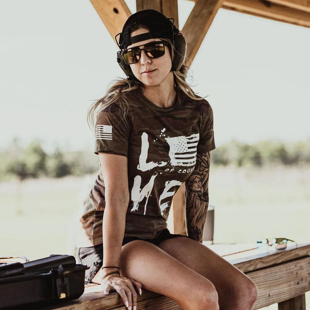 Women's  Love of Country T-Shirt - Woodland Camo