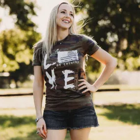 Women's  Love of Country T-Shirt - Woodland Camo